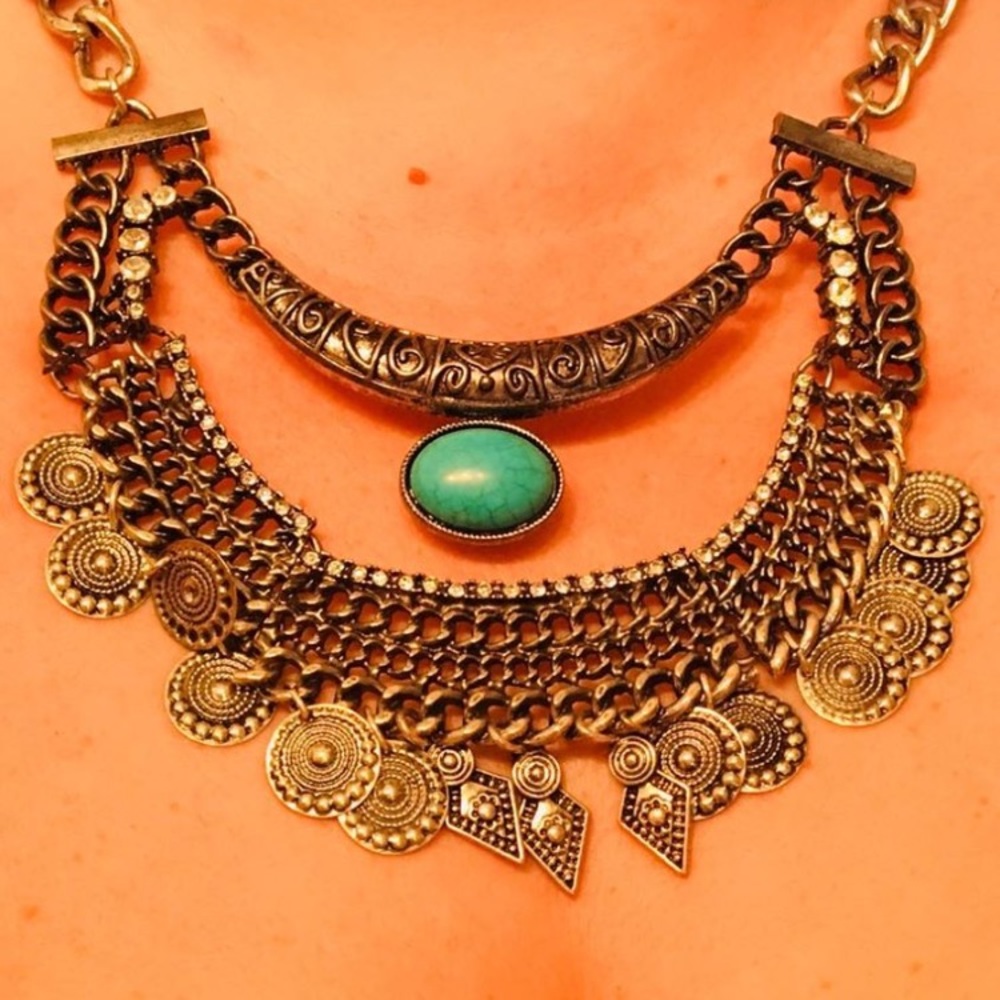 Silver Tone Boho Turquoise Dangle Necklace - Picture 8 of 8